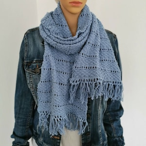 Echarpe tricotée coton bio accessoires de mode été bleu