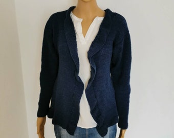 Cardigan Cardiganstyle Dark Blue Virgin Wool Silk Size 40