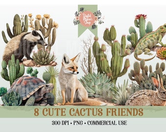 Desert Animals & Cactus Clipart, Animal Clipart, Cactus Clipart, Vintage Clipart, Vintage Illustrations, Vintage Poster