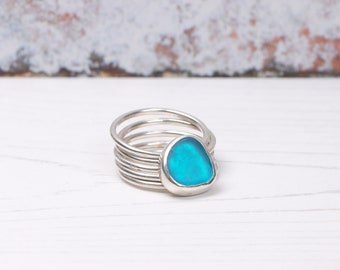 Sea glass and silver five movement ring - choose from 12 gorgeous sea glass colours