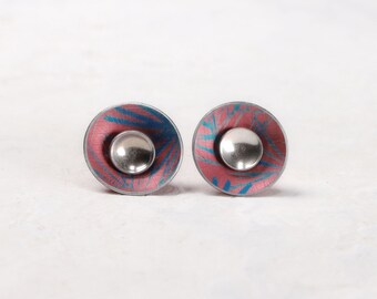 Pink and blue interchangeable silver stud earrings - medium