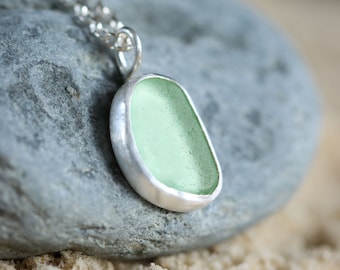 Seafoam blue sea glass silver necklace