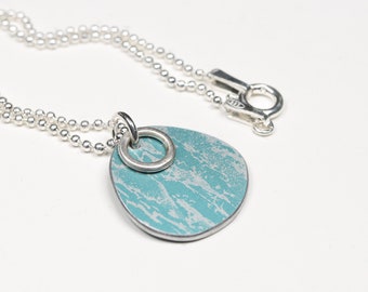 Duck egg blue aluminium and mini silver circle necklace