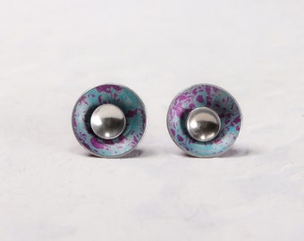 Magenta pink and blue interchangeable silver stud earrings - medium