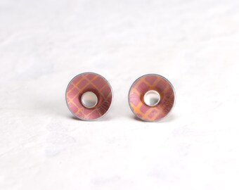 Dusky pink and orange interchangeable silver stud earrings - small
