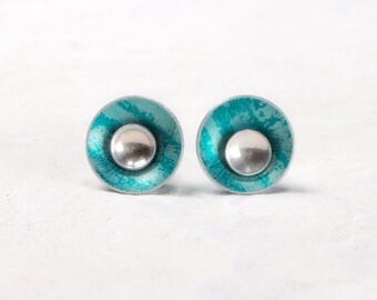 Turquoise interchangeable silver stud earrings - medium