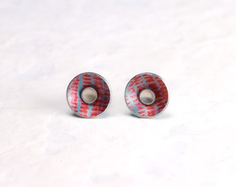 Light blue and red interchangeable silver stud earrings - small