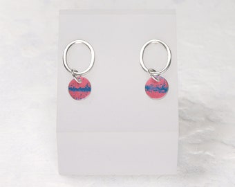 Pink and blue aluminium mini drop silver oval stud earrings