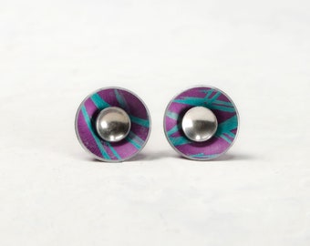 Magenta pink and turquoise interchangeable silver stud earrings - medium