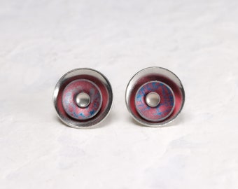 Silver pink and blue 3 layer interchangeable stud earrings