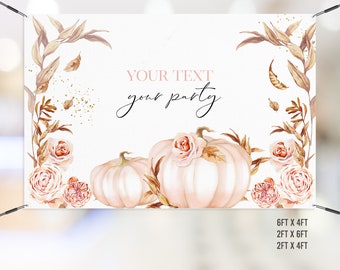 Fall bridal shower backdrop | Pink Pumpkin baby shower backdrop |  Pastel Pumpkin Birthday Backdrop Personalized Banner Backdrop P147