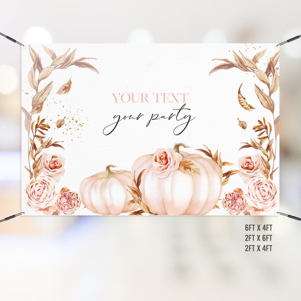 Fall bridal shower backdrop | Pink Pumpkin baby shower backdrop |  Pastel Pumpkin Birthday Backdrop Personalized Banner Backdrop P147