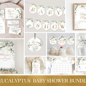 Editable Eucalyptus Baby Shower Invitation Bundle Greenery Baby Shower Invitation Oh Boy  Bundle  Digital Template Instant Download GR15