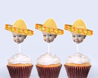 Adornos para cupcakes con caras, tacos, fiesta mexicana, adornos personalizados para cupcakes, fiesta, cupcake personalizado F199