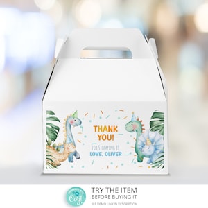 Dinosaur Birthday Gifts Box Label Dinosaur Party Favors Boxes Boho Dinosaur Treat Box Stickers Dino Birthday Thank You Box Template DB38