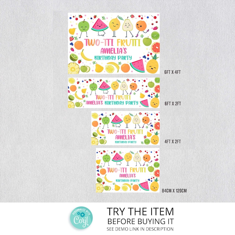 Editable Twotti Frutti Birthday Backdrop Banner Tutti Frutti - Etsy