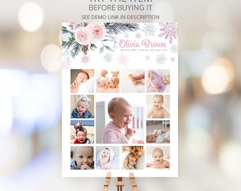 Winter Onederland Decor Milestones Sign with a Photo Winter Onederland Milestone Pink Snowflake 1st Birthday Girl Chalkboard W244