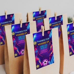 Soccer Birthday Thank You Tags Football Birthday Tags Soccer Gift Tags Neon Birthday Party Tags Birthday Girl Favor Tags Template NFD4
