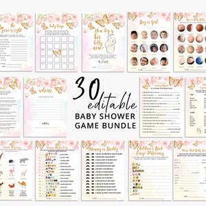 Butterfly Baby Shower Games Printable •Pink Gold Floral Baby Shower • A Little Butterfly is on The Way Game Template Digital /0300