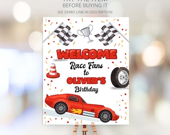 Editable Race Car Birthday Two Fast Two Curious Party Welcome Sign Template Corjl Birthday Decoration CA27