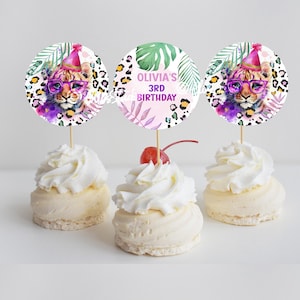 Editable Calling All Party Animals Birthday Cupcake Toppers Wild One Party Decorations Safari Animals Tiger Birthday Decor Tiger Party PA80