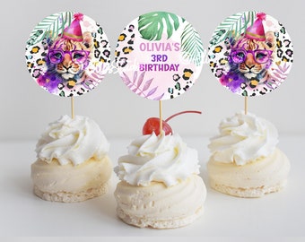 Edytowalne Wezwanie Wszystkie Imprezowe Zwierzęta Urodzinowe Cupcake Toppery Dzikie Jedno Imprezowe Dekoracje Safari Zwierzęta Tygrys Urodzinowy Dekor Tygrys Impreza PA80
