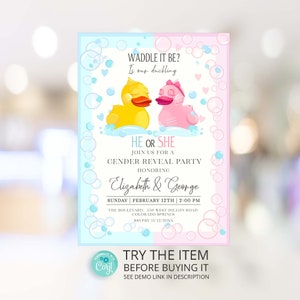 Waddle it be Gender Reveal Ideas Duck Gender Reveal Invitation Blue Pink Waddle it be invitation Digital Printable Corjl /201