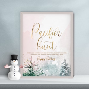 Pacifier Hunt Game Sign Winter, Baby its Cold Outside The Pacifier Game Find the pacifier, Baby Shower Games Baby Shower Decor W108
