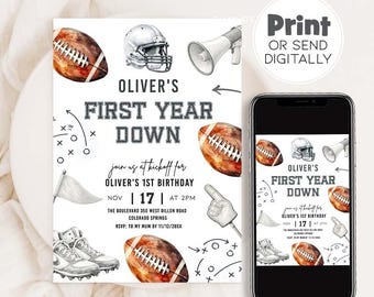 First Year Down Invitation, Football 1st Birthday Invitation Boy, American Football Birthday Invite, Game Day Birthday Party Invite AM107