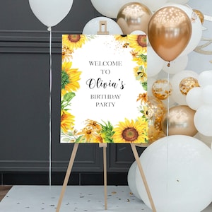 Zonnebloem verjaardag welkomstbord, ons kleine zonnebloem welkomstbord, feestvarken welkomstbord, zonnebloem verjaardag welkomstposter SR84