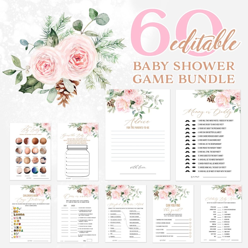 Baby It's Cold Outside Baby Shower Boho Winter Baby Shower Games, Pink