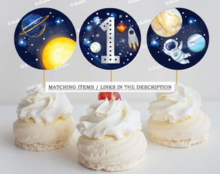 Kit Decorazioni 1° Compleanno Tema Spaziale Per Bambino - Sfondo Blu Oceano, Palloncini, Striscione, Torta