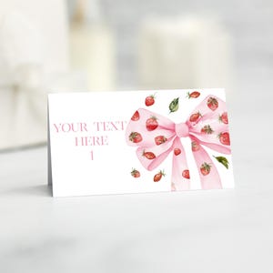 Marque-places d'anniversaire baies, marque-places d'anniversaire aux fraises, carte nourriture noeud baby shower, noeud premier anniversaire, baby shower fraise SB30
