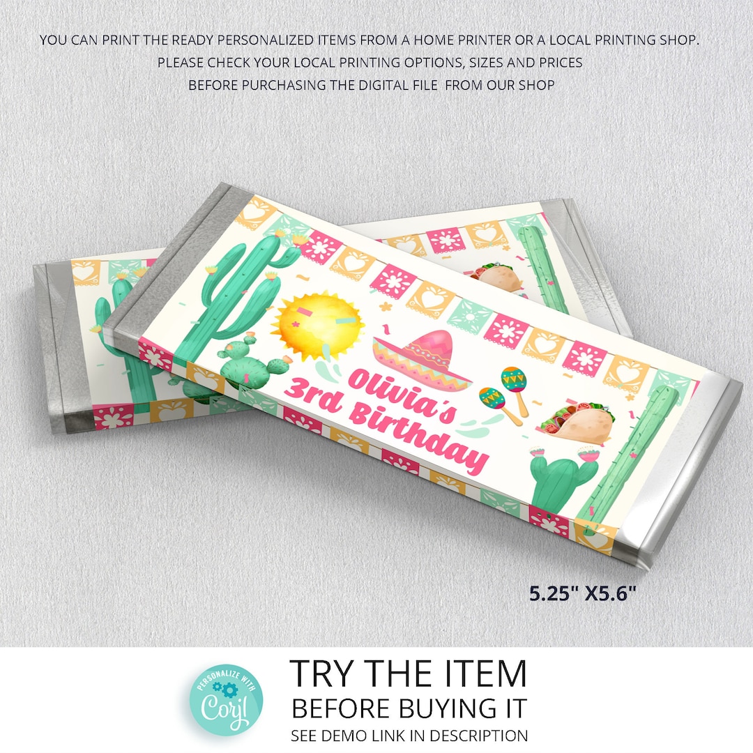 Editable Fiesta Birthday Chocolate Bar Wrapper • Candy Bar Wrappers ...