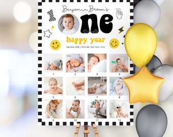 ONE Happy Dude Birthday Milestone Sign First Birthday, Photo Milestone Board, Milestone Poster Baby First Birthday Boy Decorations DU21