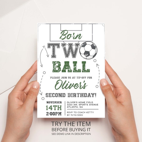 Invitación de cumpleaños de Born Two Ball, invitación para el segundo cumpleaños, cumpleaños de fútbol, segundo cumpleaños de niño, fiesta de cumpleaños de fútbol, segundo cumpleaños de niño AM71