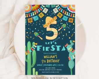 5th Fiesta Birthday Invitation, Fiesta Birthday Invite, Boy Birthday Invite, Mexican Fiesta Invite Cactus Birthday Invite Cactus Invite F123