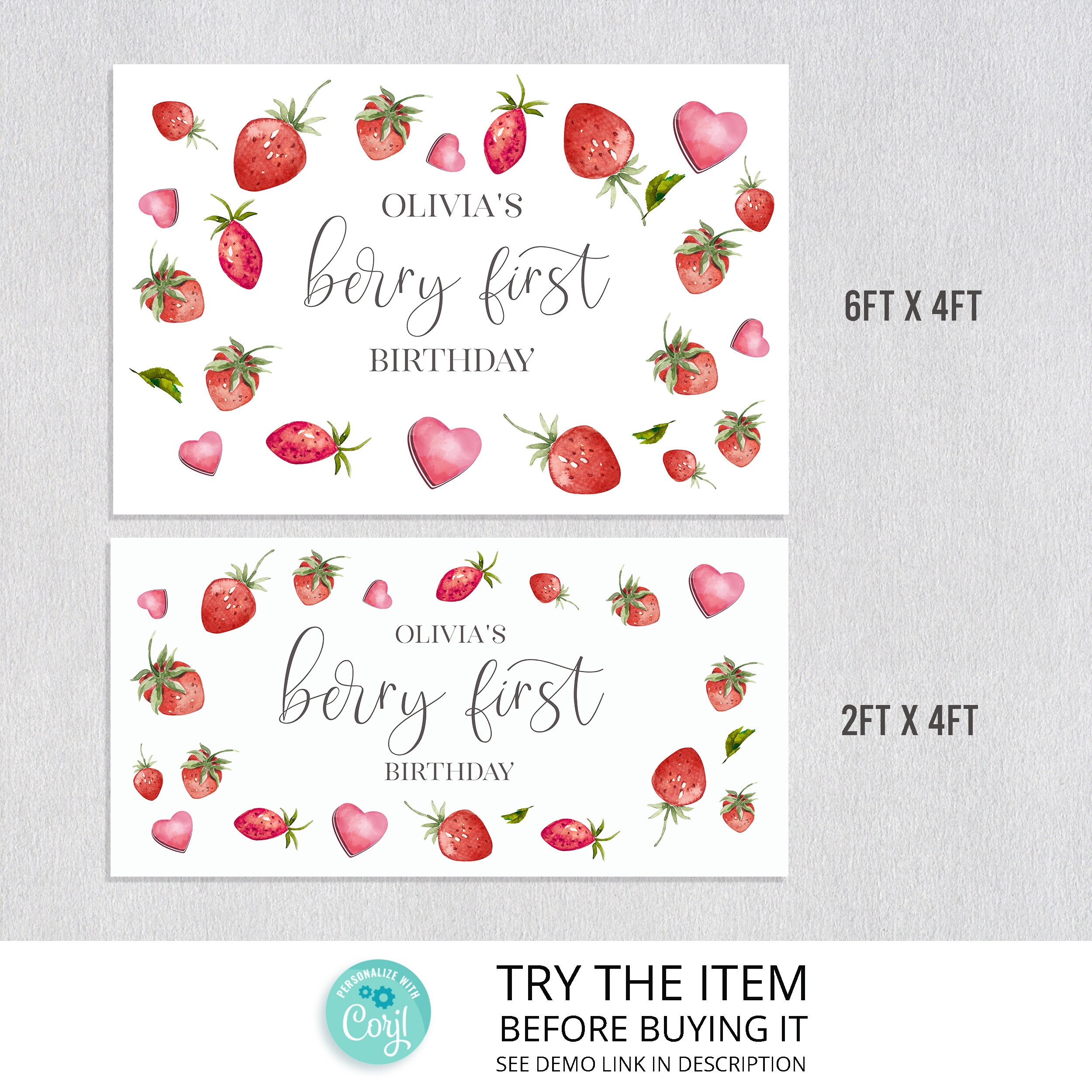 Editable Berry First Birthday Backdrop Banner Personalized - Etsy Canada