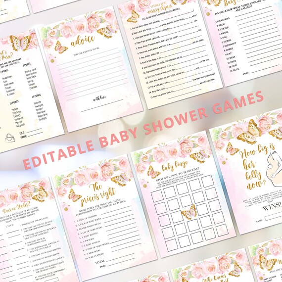 Butterfly Baby Shower Games Printable pink Gold Floral Baby - Etsy