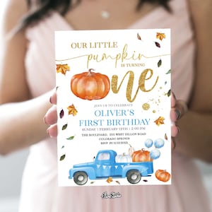 Our Little Pumpkin Is Turning ONE, Invitation Template, Pumpkin 1st Birthday, Fall Birthday Invite, Pumpkin First Birthday Invitation P304
