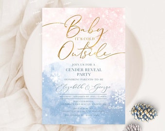 Baby Its Cold Outside Gender Reveal Invitation Blue Pink Gender Reveal Baby Shower Invite Winter Gender Reveal Party Winter Baby Shower W301