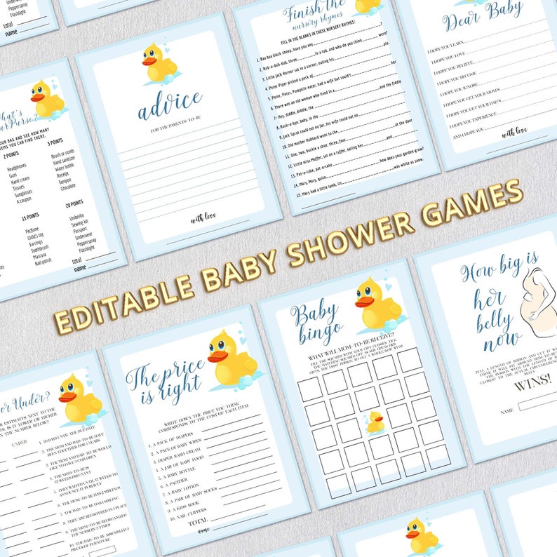 Editable Rubber Duck Baby Shower Games Printable oh Boy Baby Etsy