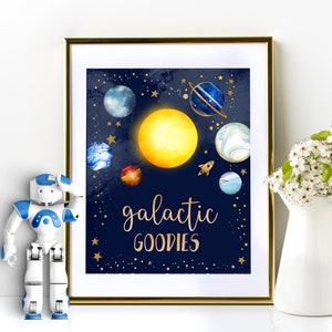 Plantilla de letrero de golosinas galácticas / Letrero de refrigerios para fiestas espaciales / Letrero de cumpleaños del espacio exterior / Decoraciones para fiestas galácticas SP66