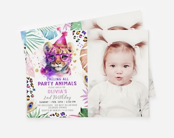 Party Animals Birthday Invitation Photo, Cheetah Birthday, Wild One Birthday, Safari Animals, Safari Birthday Invite Template Editable PA115