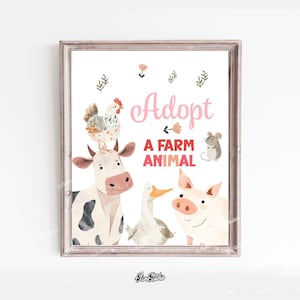 Farm Animals Birthday Decorations, Birthday Sign Template, Adopt A Farm Animal Sign, Birthday Girl Farm Party Sign FA18a
