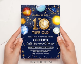 Editable Space Birthday Party Invitation TENTH trip around the sun | 10th birthday Boy Space Invitation | Galaxy Birthday Invite SP404