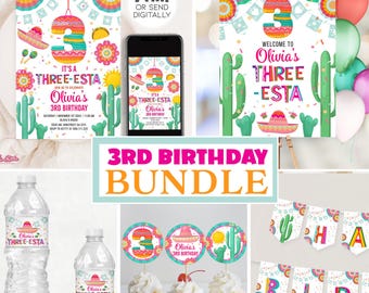 Three-Esta Birthday Party, Girl 3rd Birthday Bundle, Taco Birthday, Mexican Birthday, Fiesta Party Decor f290