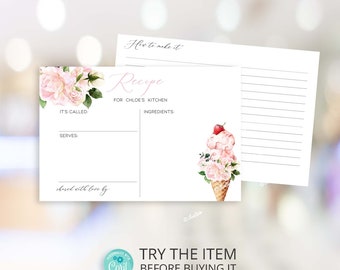 She's Been Scooped Up Bridal Shower Recipe Card, She Got Scooped up Ice Cream Bridal Shower Decor, Floral Bridal Shower Recipe Template CU73