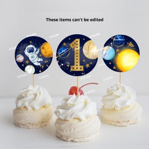 Planet Cupcake Toppers | First Trip Around the Sun Boy 1st Birthday Cupcake Toppers | Galaxy First Birthday Cupcake Toppers Digital SP204
