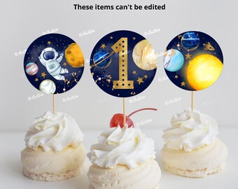 Planet Cupcake Toppers | First Trip Around the Sun Boy 1st Birthday Cupcake Toppers | Galaxy First Birthday Cupcake Toppers Digital SP204
